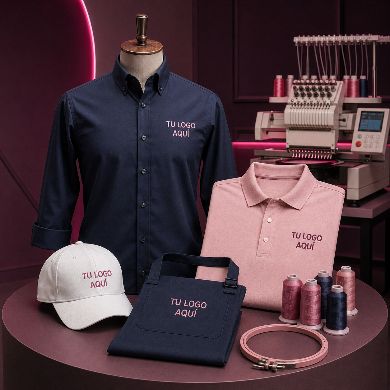 Camisa, polo, gorra y mandil bordables Tu logo aquí