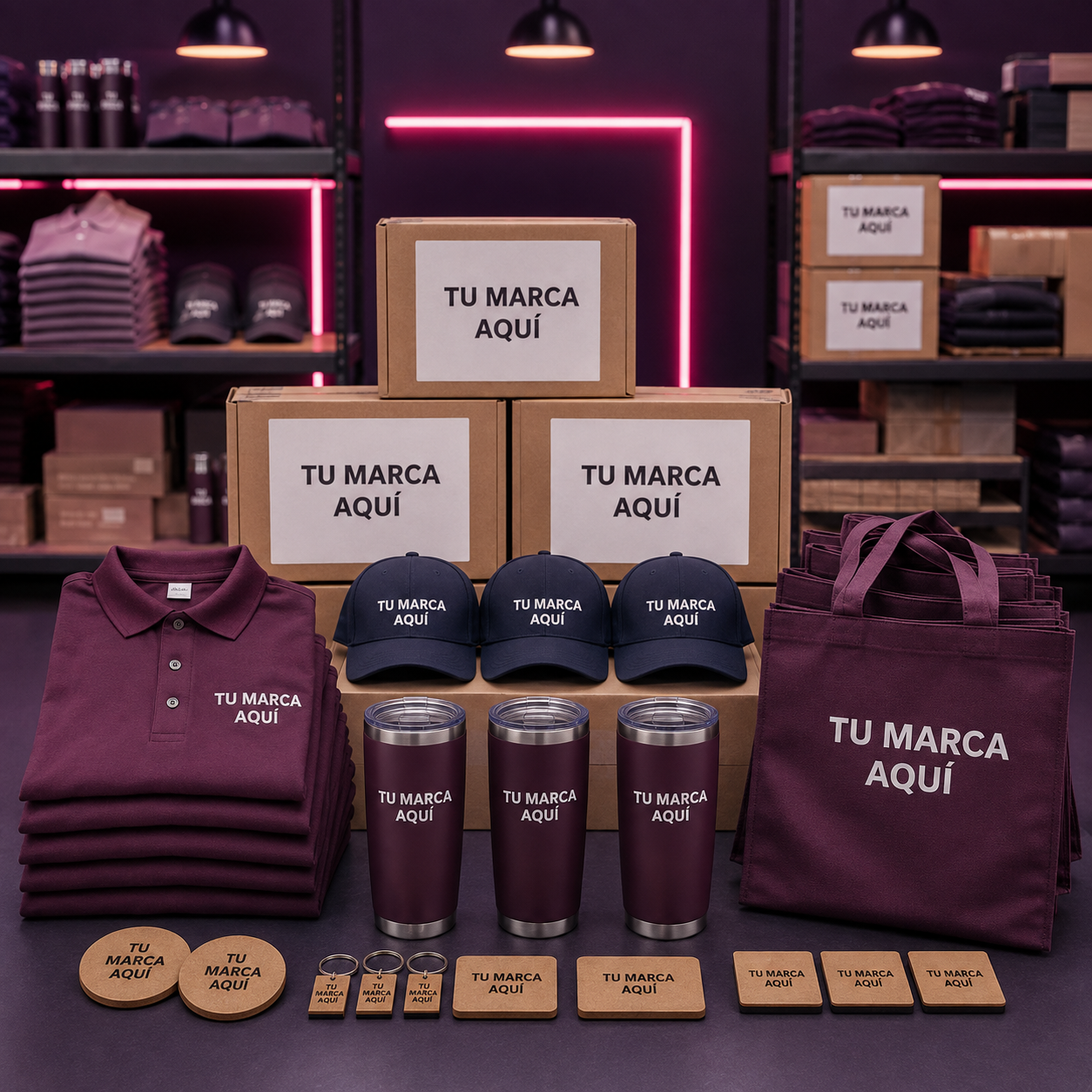 Pedido por mayoreo con prendas, gorras, termos, bolsas y cajas Tu marca aquí